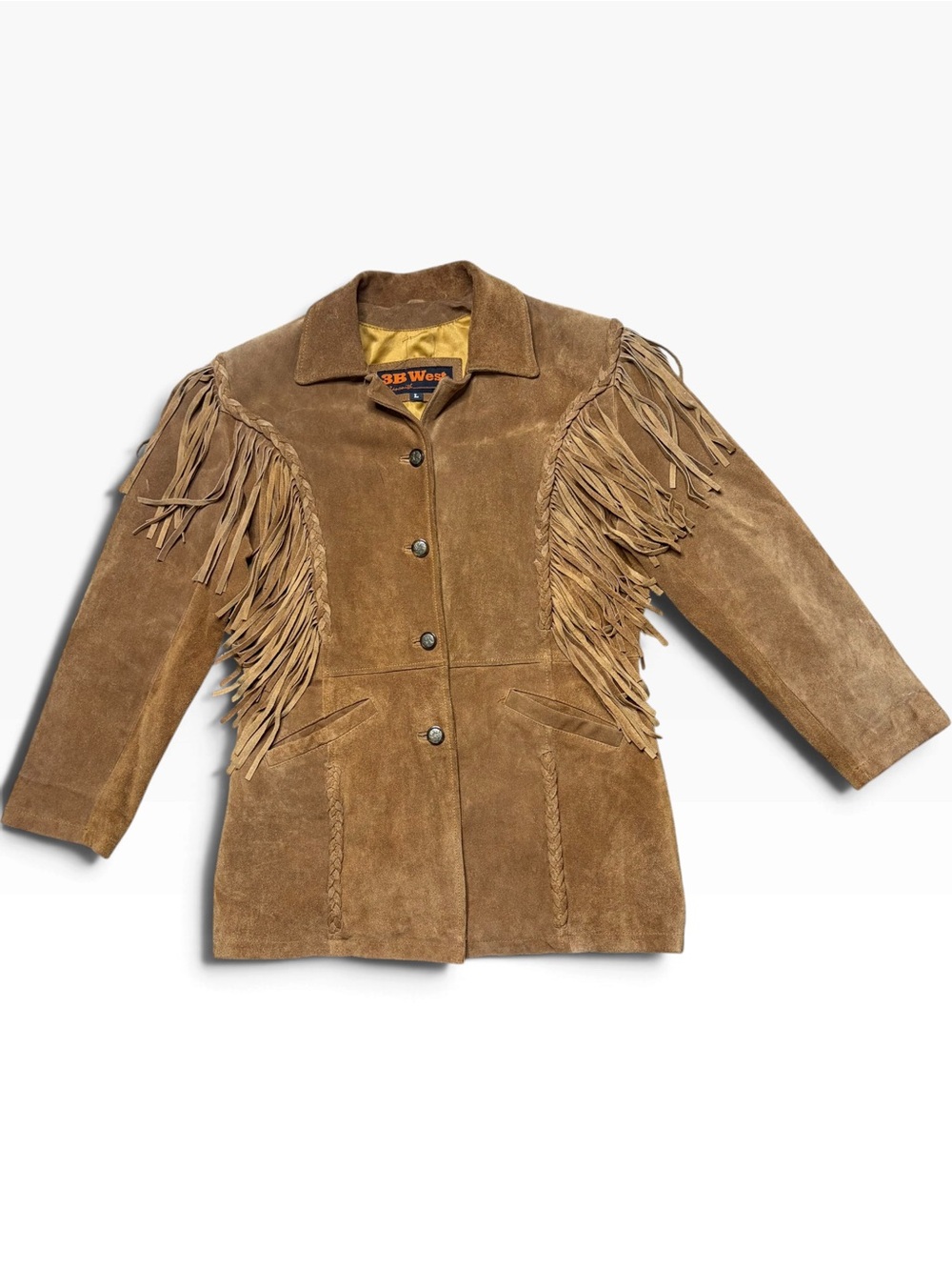 Vintage 3B West Fringe Leather Suede Jacket Western Cowboy Boho Womens Size L